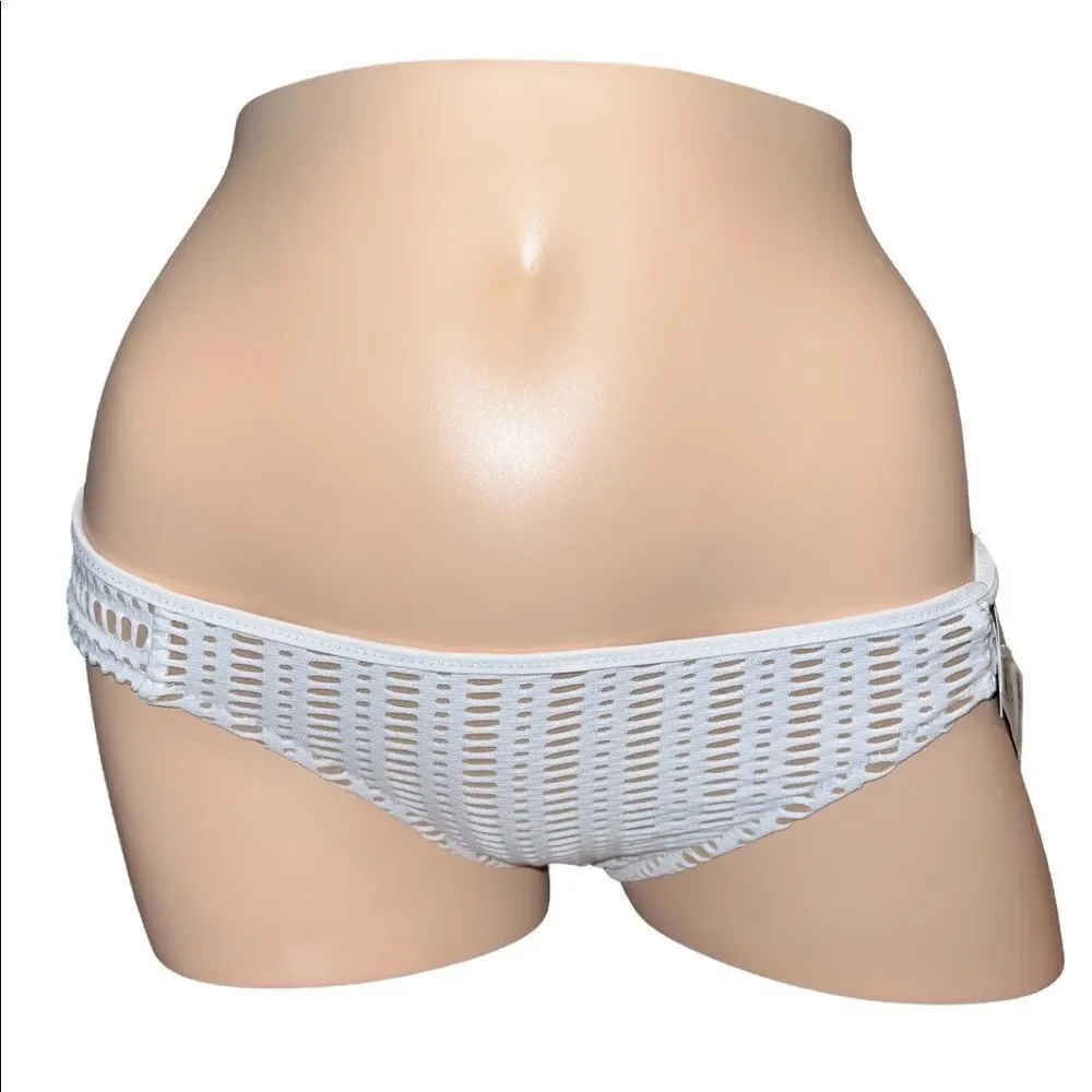 Bar III Ivory Crochet Side-Tab Hipster Bikini Swim Bottoms Extra Small NWT